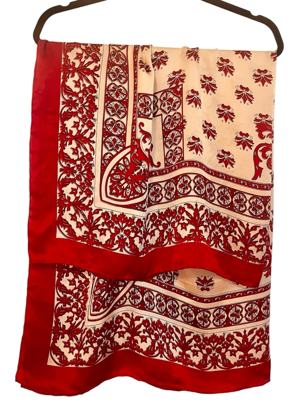 Very Large 100% Silk Burgundy and Cream Floral Scarf